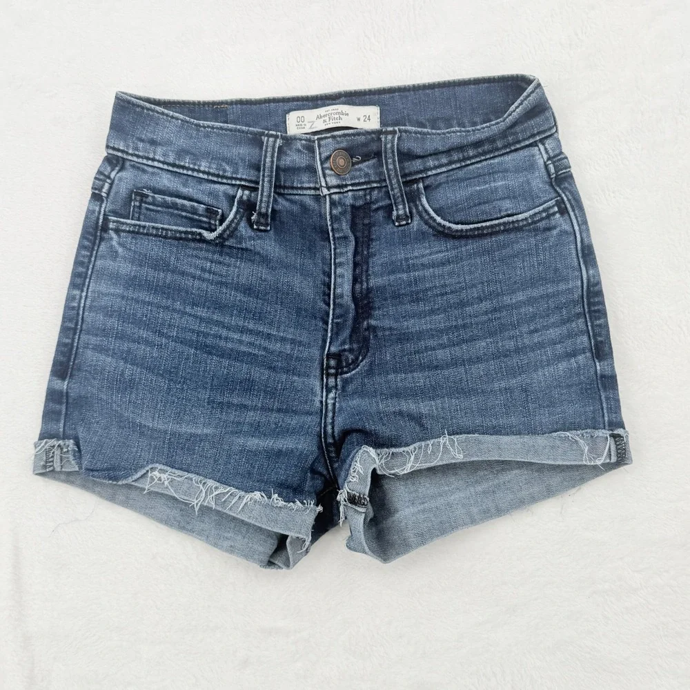 Abercrombie & Fitch Jean Shorts Womens 24/00 Blue Excellent High Rise Raw Hem